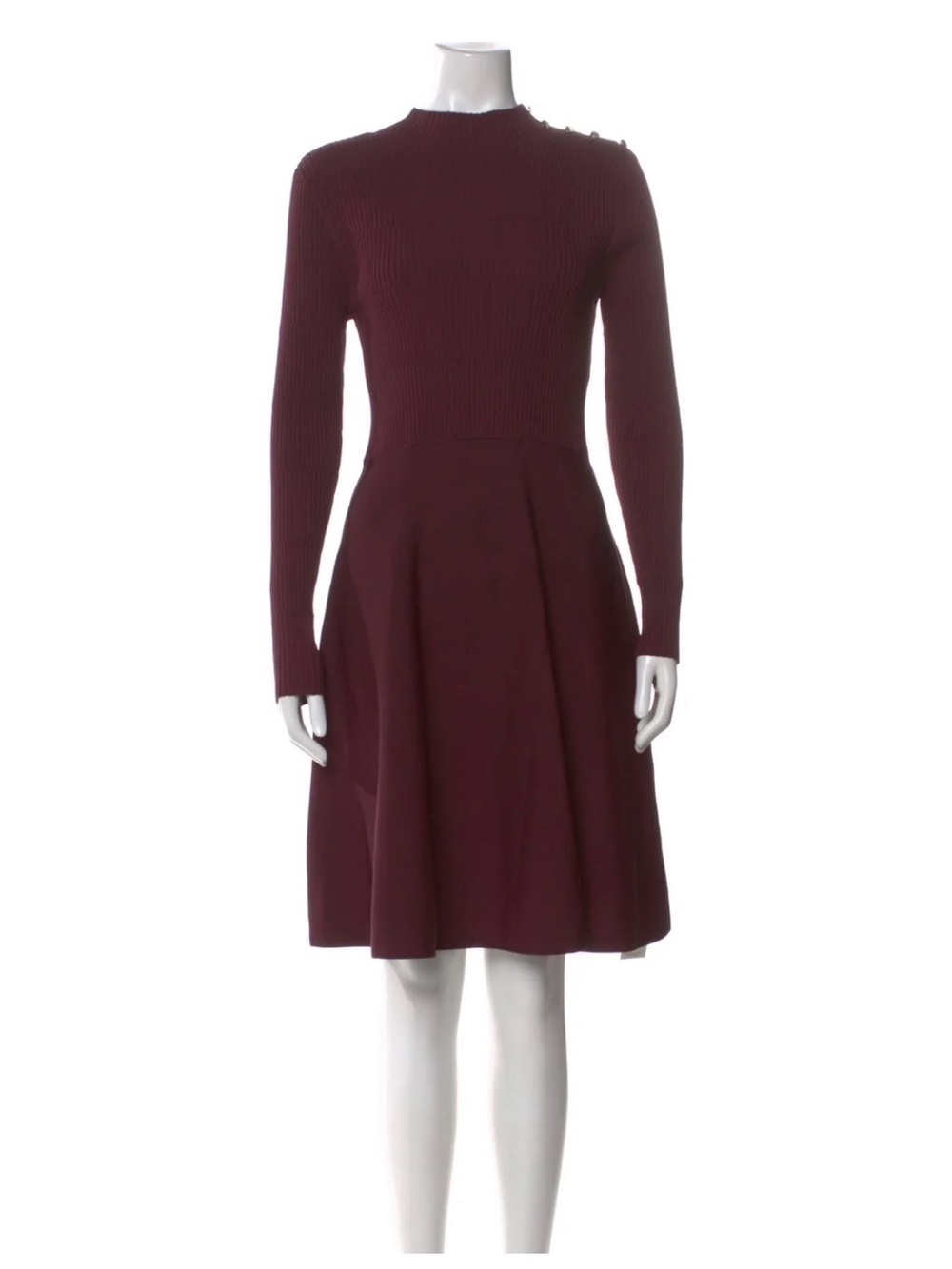 Ted Baker Wine Button-Shoulder Long-Sleeve Fit & Flare Dress